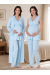 Effortt 5064 Mavi Sıfır Kol Dantelli Sabahlıklı Lohusa Pijama Takımı